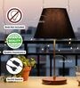 Black Fabric Shade Table Lamp, Brown Wooden Base Bedside & Desk Light for Bedroom, Living Room & Home Decor