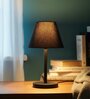 Black Fabric Shade Table Lamp, Minimalist Bedside Lamp with Metal Base for Bedroom, Living Room & Study