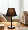 Black Fabric Shade Table Lamp, Minimalist Bedside Lamp with Metal Base for Bedroom, Living Room & Study