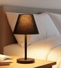 Black Fabric Shade Table Lamp, Minimalist Bedside Lamp with Metal Base for Bedroom, Living Room & Study