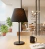 Black Fabric Shade Table Lamp, Modern Bedside & Desk Lamp with Metal Base for Bedroom, Living Room & Home Decor