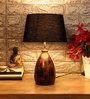 Black Fabric Shade Table Lamp With Brown Base