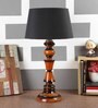 Black Fabric Shade Table Lamp With Brown Base