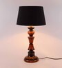 Black Fabric Shade Table Lamp With Brown Base