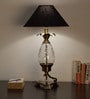 Black Fabric Shade Table Lamp with Brown Base