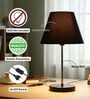 Black Fabric Shade with Modern Silver & Black Table Lamp for Bedroom & Living Room