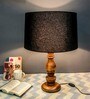 Hobart Black Fabric Shade Night Lamp With Wood Base