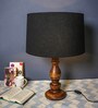 Hobart Black Fabric Shade Night Lamp With Wood Base