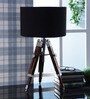 Black Fabric Shade Tripod Table Lamp with Brown Base