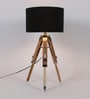 Black Fabric Shade Tripod Table Lamp with Brown Base