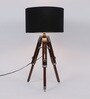 Black Fabric Shade Tripod Table Lamp with Brown Base