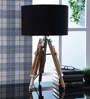 Black Fabric Shade Tripod Table Lamp with Brown Base