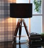 Black Fabric Shade Tripod Table Lamp with Brown Base