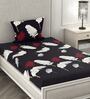 Black Floral 180 TC Microfiber Single Bedsheet With 1 Pillow Cover