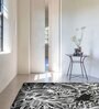 Black Floral Blended Linen 3 ft x 5 ft Machine Made Carpet