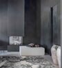Black Floral Blended Linen 3 ft x 5 ft Machine Made Carpet