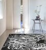 Black Floral Blended Linen 4 ft x 6 ft Machine Made Carpet