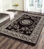 Black Floral Chenile 5 X 7 Feet Machine Made Carpet