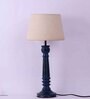 Gothic E27 Holder Wooden Base Table Lamp (Blue Base) with Fabric Shade (Beige)
