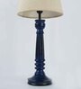 Gothic E27 Holder Wooden Base Table Lamp (Blue Base) with Fabric Shade (Beige)