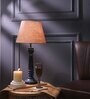 Gothic E27 Holder Wooden Base Table Lamp (Blue Base) with Fabric Shade (Beige)