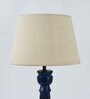 Gothic E27 Holder Wooden Base Table Lamp (Blue Base) with Fabric Shade (Beige)