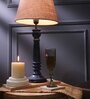 Gothic E27 Holder Wooden Base Table Lamp (Blue Base) with Fabric Shade (Beige)