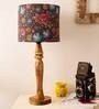 Black Floral Stitch Multicolor Canvas Shade Table Lamp with Brown Base