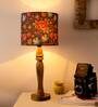Black Floral Stitch Multicolor Canvas Shade Table Lamp with Brown Base