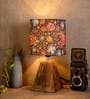 Black Floral Stitch Pyramid Multicolor Canvas Shade Table Lamp With Brown Base