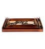 Black Flower Brown Teak Wood & MDF Serving Tray (Set of 3) Reinvention factory