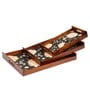 Black Flower Brown Teak Wood & MDF Serving Tray (Set of 3) Reinvention factory