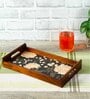 Black Flower Brown Teak Wood & MDF Serving Tray Reinvention factory