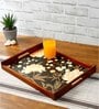 Black Flower Brown Teak Wood & MDF Serving Tray Reinvention factory