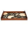 Black Flower Brown Teak Wood & MDF Serving Tray Reinvention factory