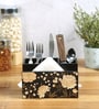 Black Flower Multicolor MDF Cutlery and Tissue Holder