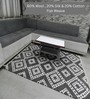 Black Geometrical Wool And Silk And Cotton 8X5 Feet Hand Woven Carpet