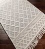 Off White Geometrical Wool 8 ft x 10 ft Hand Woven Carpet