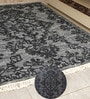 Black Geometrical Wool 8X5 Feet Hand Woven Carpet