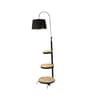 Unica Black Cloth Shade Shelf Floor Lamp With Wood & Iron Base