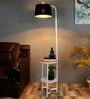 Crisanto Black Metal and Fabric Shade Shelf Floor Lamp With Iron Base