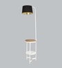 Crisanto Black Metal and Fabric Shade Shelf Floor Lamp With Iron Base