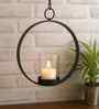 Black Iron Modern Hanging Tea Light Holder Glass Hurricane