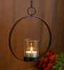 Black Iron Modern Hanging Tea Light Holder Glass Hurricane