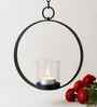 Black Iron Modern Hanging Tea Light Holder Glass Hurricane