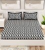 Black Abstract 120 TC Cotton Queen Sized Bedsheet with 2 Pillow Cover