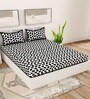 Black Abstract 120 TC Cotton Queen Sized Bedsheet with 2 Pillow Cover