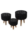 Metal & Jute Black Planter Set with Wooden Legs
