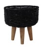 Metal & Jute Black Planter Set with Wooden Legs