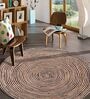 Black Geometric Jute 3 ft x 3 ft Hand Woven Round Carpet